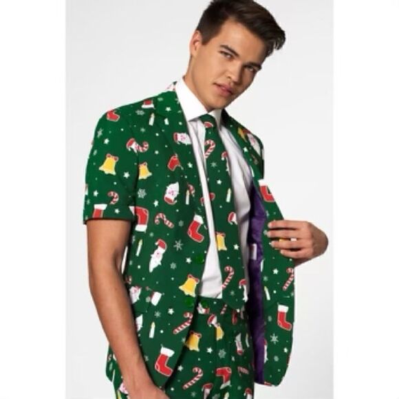 OppoSuits Size 44 Green Santa Boss Summer Suit Festive Holiday 3-Piece Outfit - Picture 3 of 16